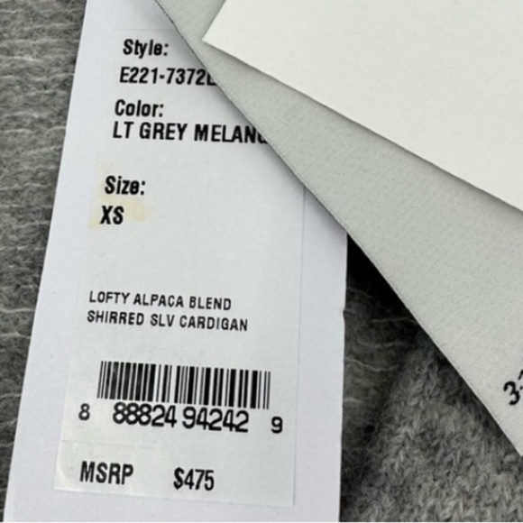 3.1 Phillip Lim | Light Grey Melange Alpaca Blend Shirred Sleeve Cardigan | XS - Picture 11 of 12